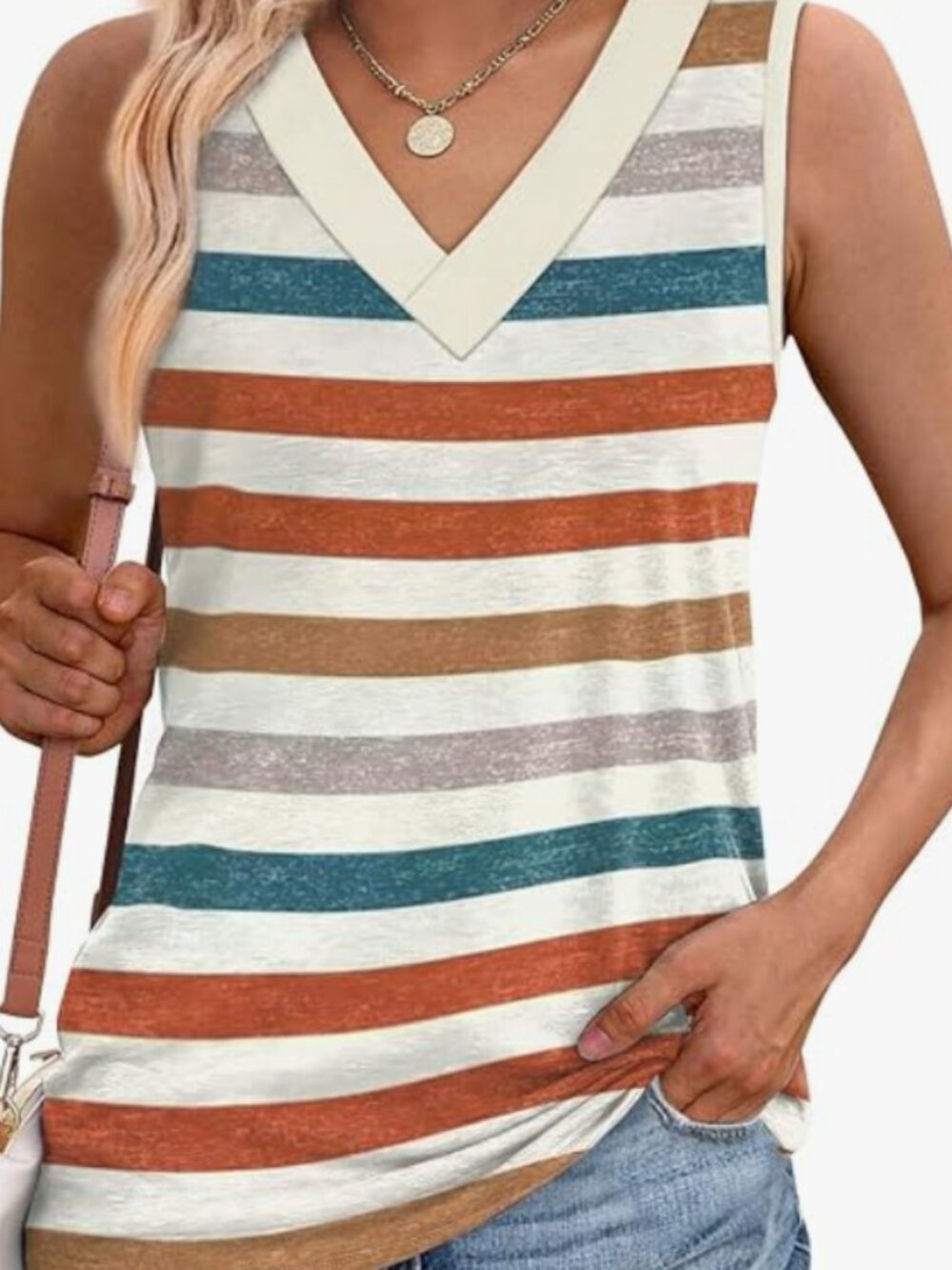 V Neck Striped Sleeveless Tank - Picture 2 of 3